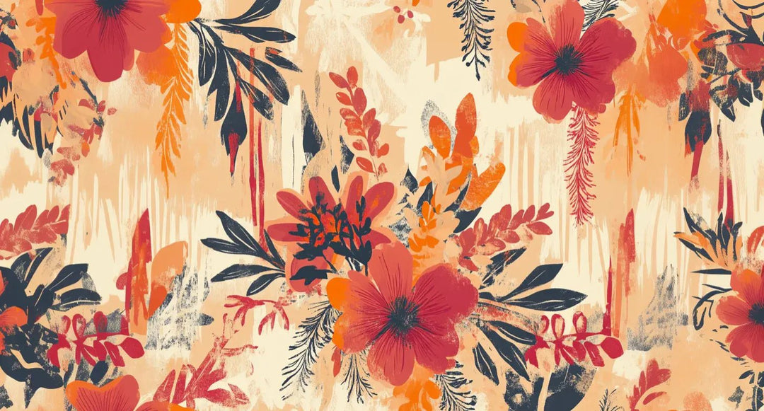 Explosion Florale - Motifs Bohèmes en Teintes Épicées - Illulart: Papier peint panoramique