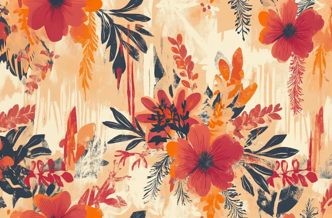 Explosion Florale - Motifs Bohèmes en Teintes Épicées - Illulart: Papier peint panoramique