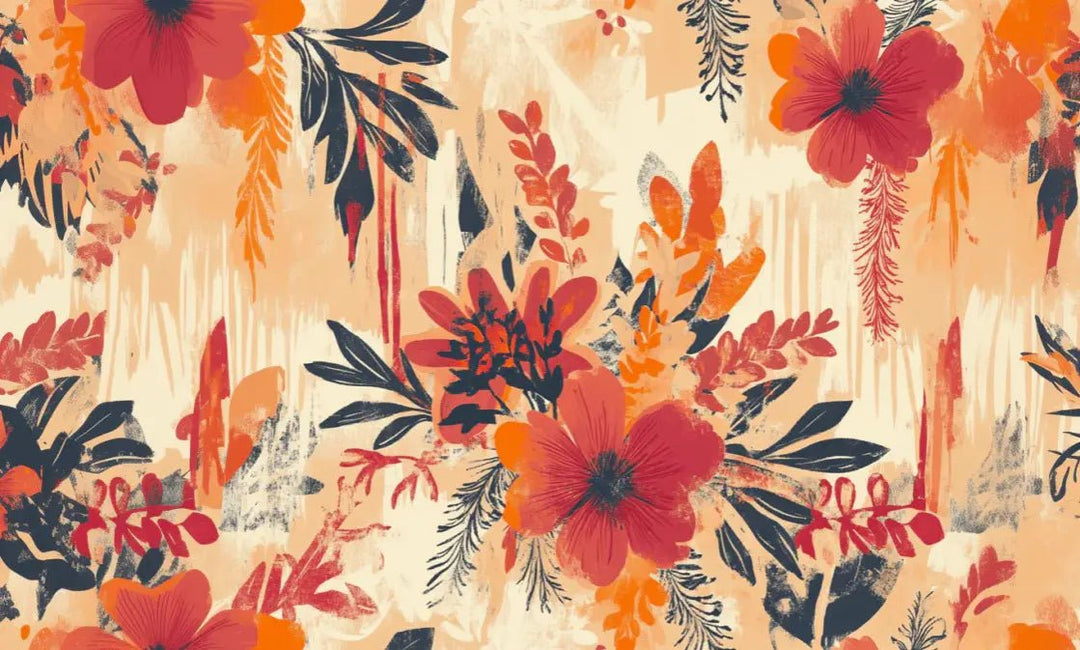 Explosion Florale - Motifs Bohèmes en Teintes Épicées - Illulart: Papier peint panoramique