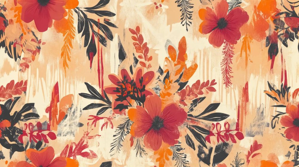 Explosion Florale - Motifs Bohèmes en Teintes Épicées - Illulart: Papier peint panoramique