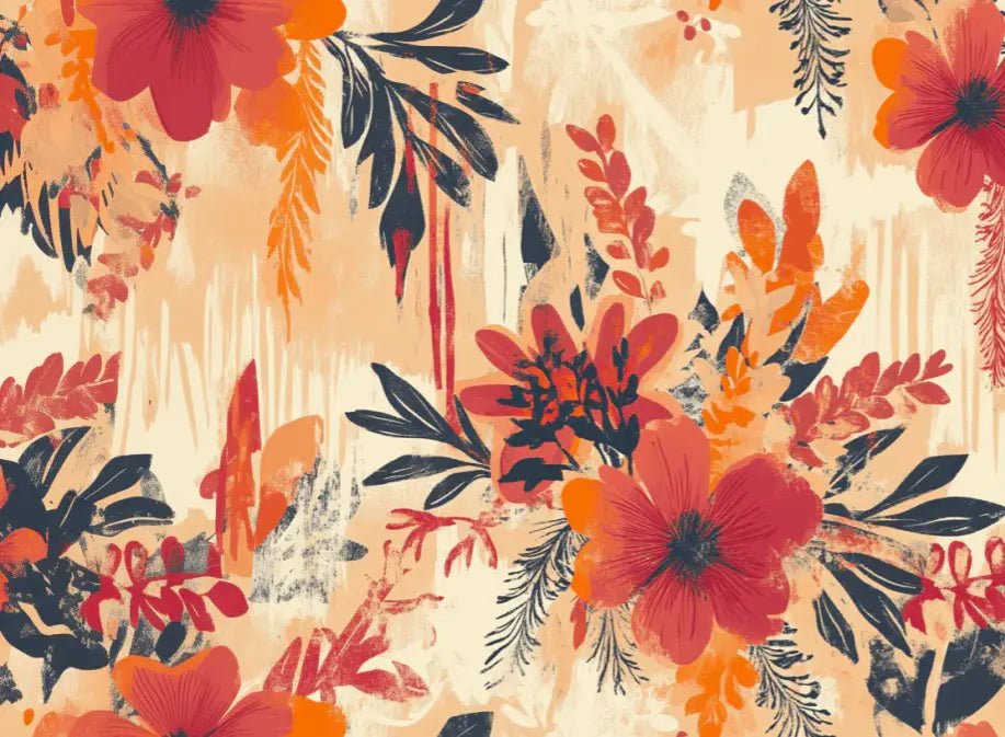 Explosion Florale - Motifs Bohèmes en Teintes Épicées - Illulart: Papier peint panoramique
