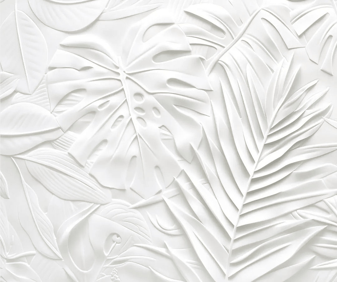 Feuillage 3D Blanc – Décor Mural trompe l'oeil avec effet de relief - Illulart: Papier peint panoramique