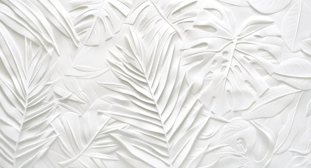 Feuillage 3D Blanc – Décor Mural trompe l'oeil avec effet de relief - Illulart: Papier peint panoramique