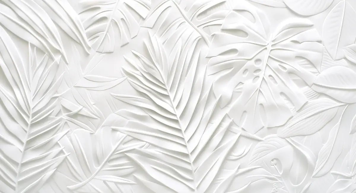 Feuillage 3D Blanc – Décor Mural trompe l'oeil avec effet de relief - Illulart: Papier peint panoramique