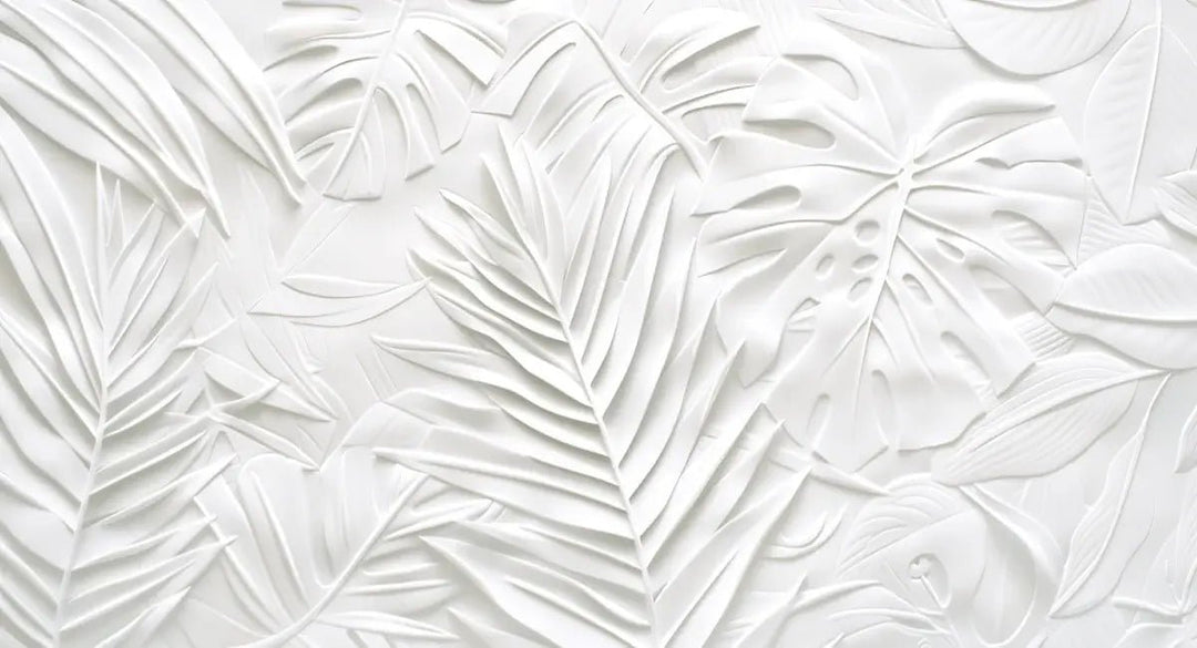 Feuillage 3D Blanc – Décor Mural trompe l'oeil avec effet de relief - Illulart: Papier peint panoramique