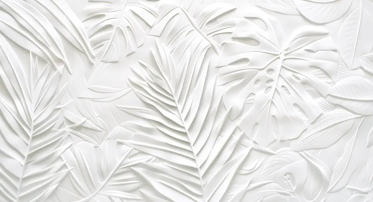 Feuillage 3D Blanc – Décor Mural trompe l'oeil avec effet de relief - Illulart: Papier peint panoramique