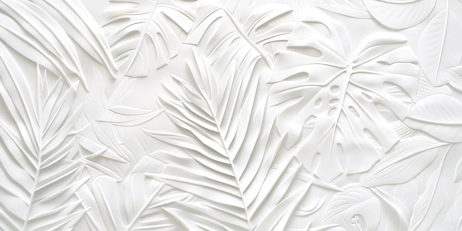 Feuillage 3D Blanc – Décor Mural trompe l'oeil avec effet de relief - Illulart: Papier peint panoramique