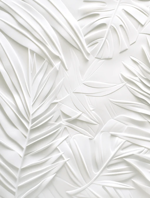 Feuillage 3D Blanc – Décor Mural trompe l'oeil avec effet de relief - Illulart: Papier peint panoramique