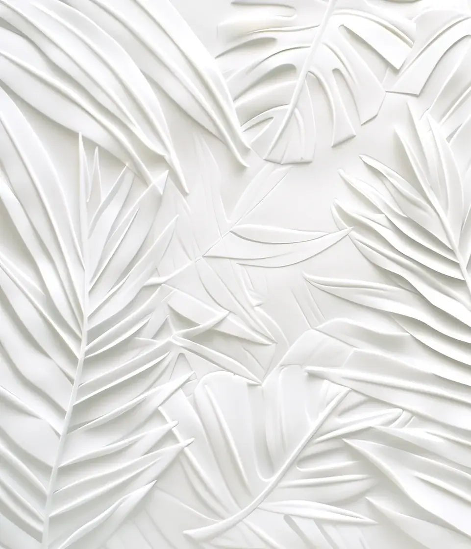Feuillage 3D Blanc – Décor Mural trompe l'oeil avec effet de relief - Illulart: Papier peint panoramique