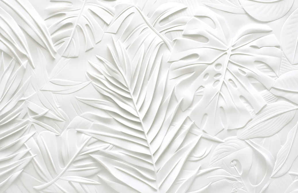 Feuillage 3D Blanc – Décor Mural trompe l'oeil avec effet de relief - Illulart: Papier peint panoramique