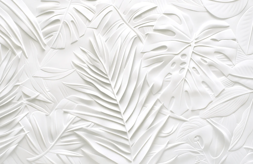 Feuillage 3D Blanc – Décor Mural trompe l'oeil avec effet de relief - Illulart: Papier peint panoramique