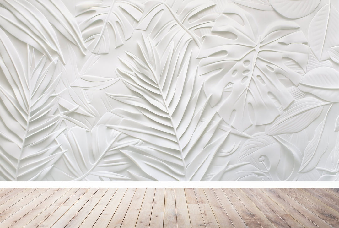 Feuillage 3D Blanc – Décor Mural trompe l'oeil avec effet de relief - Illulart: Papier peint panoramique