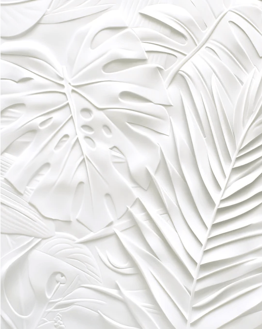 Feuillage 3D Blanc – Décor Mural trompe l'oeil avec effet de relief - Illulart: Papier peint panoramique