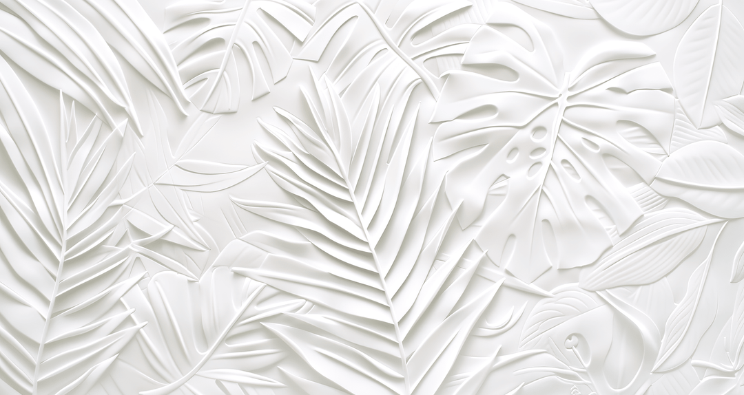 Feuillage 3D Blanc – Décor Mural trompe l'oeil avec effet de relief - Illulart: Papier peint panoramique