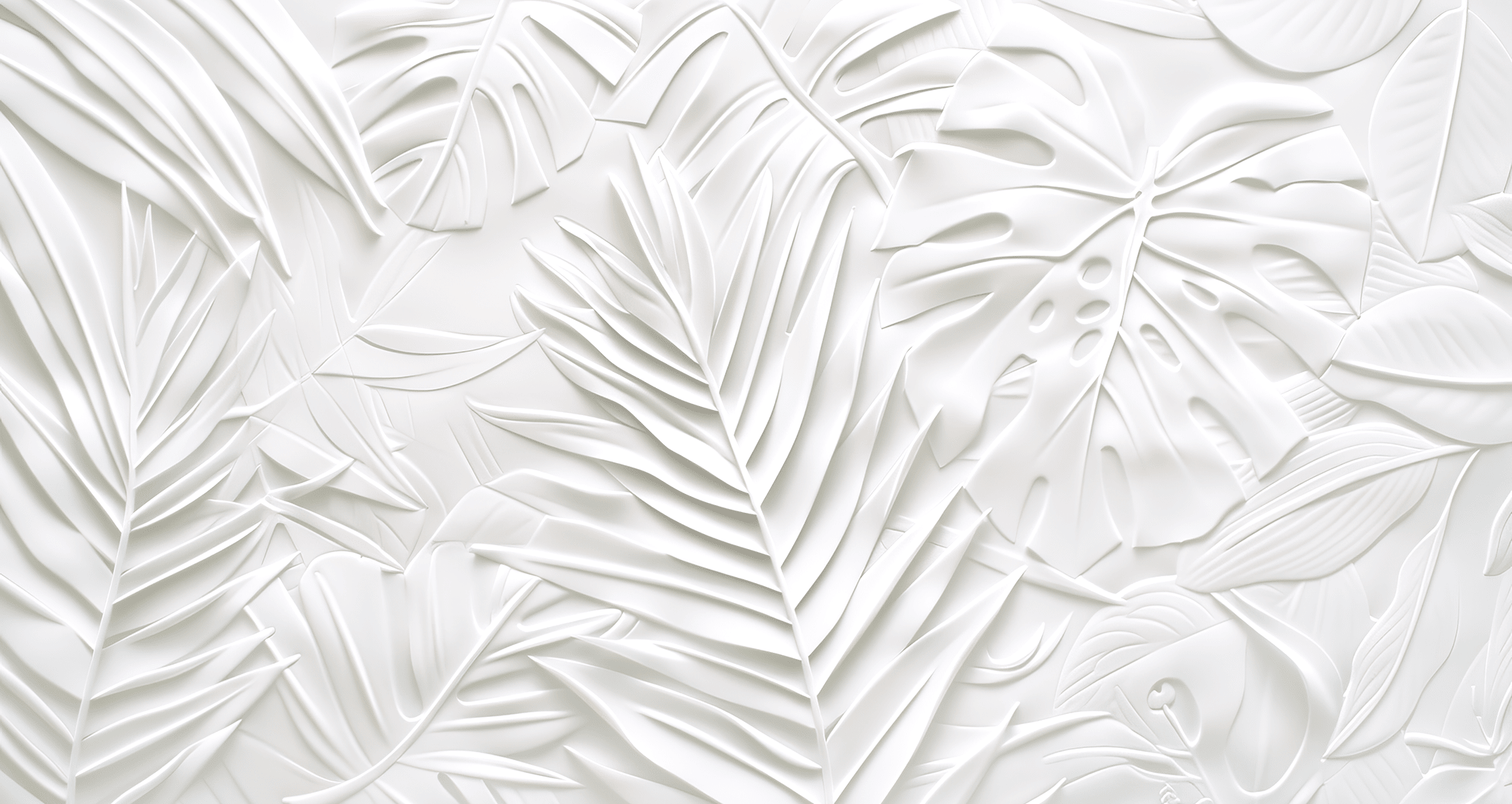Feuillage 3D Blanc – Décor Mural trompe l'oeil avec effet de relief - Illulart: Papier peint panoramique