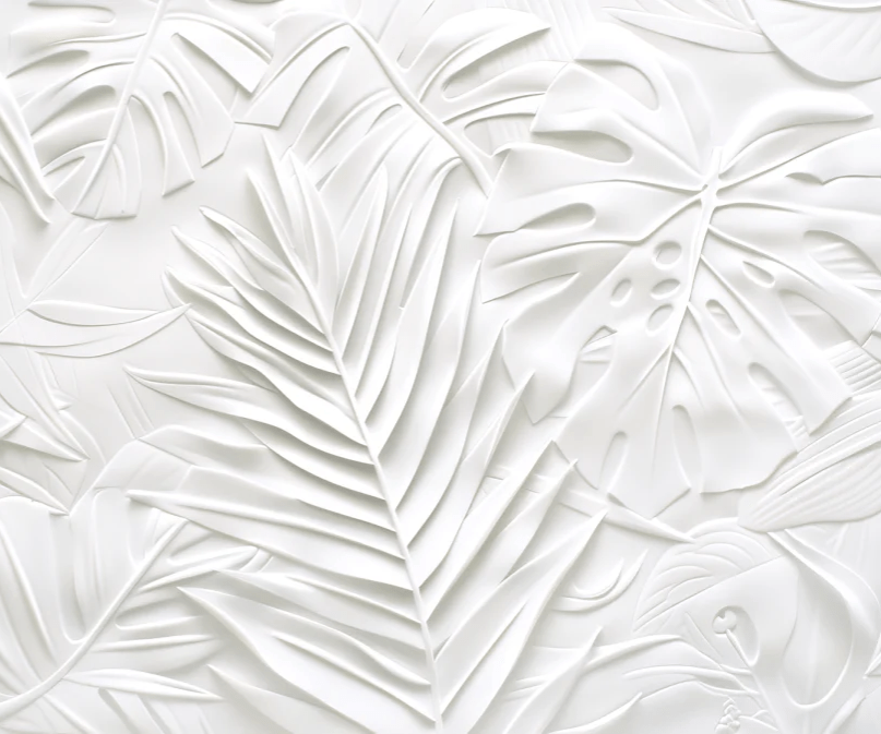 Feuillage 3D Blanc – Décor Mural trompe l'oeil avec effet de relief - Illulart: Papier peint panoramique