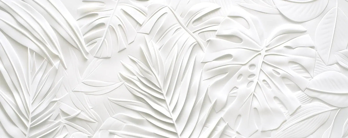 Feuillage 3D Blanc – Décor Mural trompe l'oeil avec effet de relief - Illulart: Papier peint panoramique