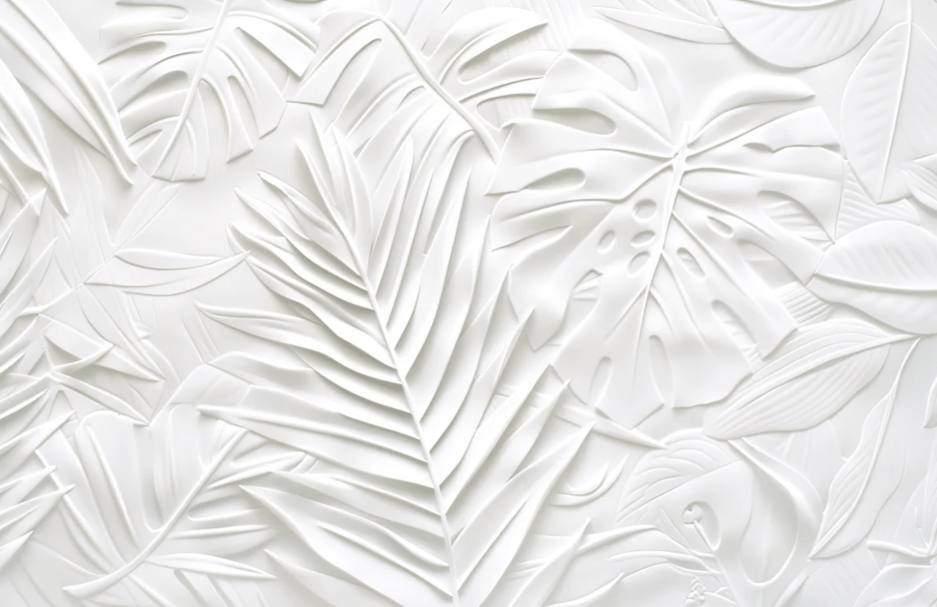 Feuillage 3D Blanc – Décor Mural trompe l'oeil avec effet de relief - Illulart: Papier peint panoramique