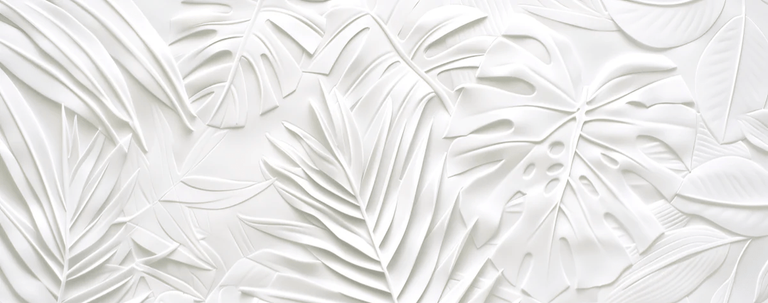 Feuillage 3D Blanc – Décor Mural trompe l'oeil avec effet de relief - Illulart: Papier peint panoramique