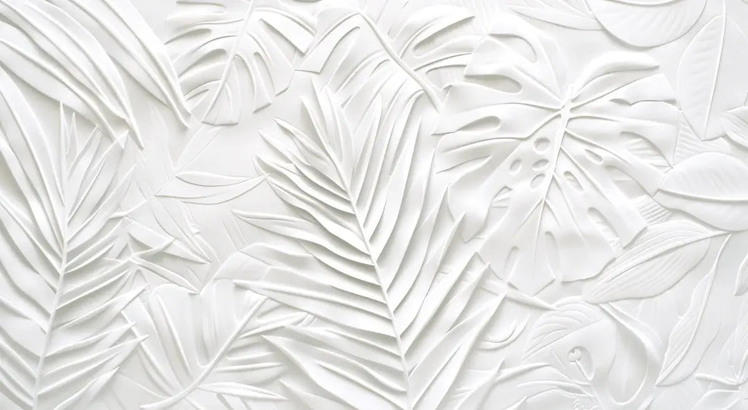 Feuillage 3D Blanc – Décor Mural trompe l'oeil avec effet de relief - Illulart: Papier peint panoramique