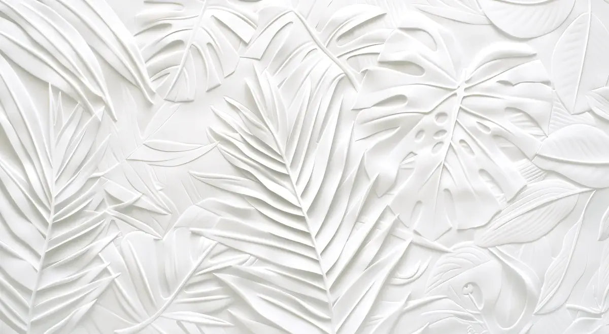Feuillage 3D Blanc – Décor Mural trompe l'oeil avec effet de relief - Illulart: Papier peint panoramique