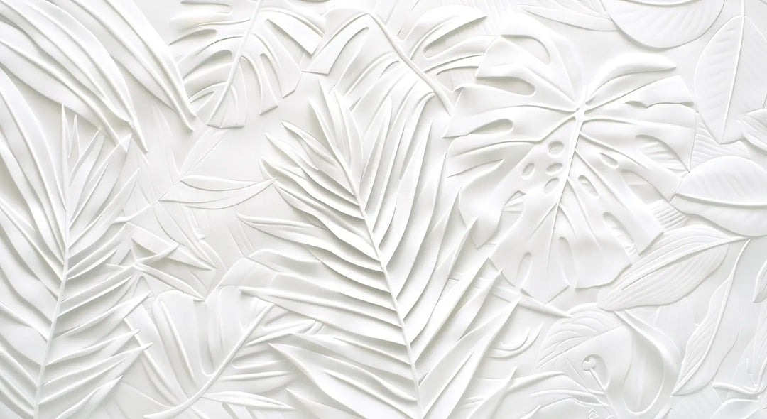 Feuillage 3D Blanc – Décor Mural trompe l'oeil avec effet de relief - Illulart: Papier peint panoramique