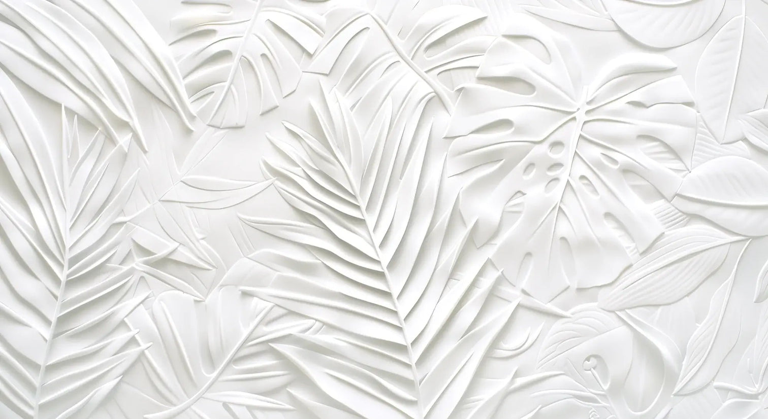 Feuillage 3D Blanc – Décor Mural trompe l'oeil avec effet de relief - Illulart: Papier peint panoramique