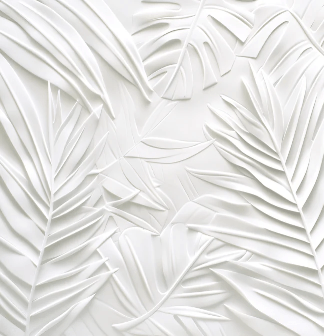 Feuillage 3D Blanc – Décor Mural trompe l'oeil avec effet de relief - Illulart: Papier peint panoramique