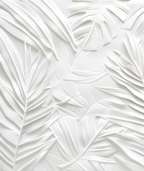Feuillage 3D Blanc – Décor Mural trompe l'oeil avec effet de relief - Illulart: Papier peint panoramique