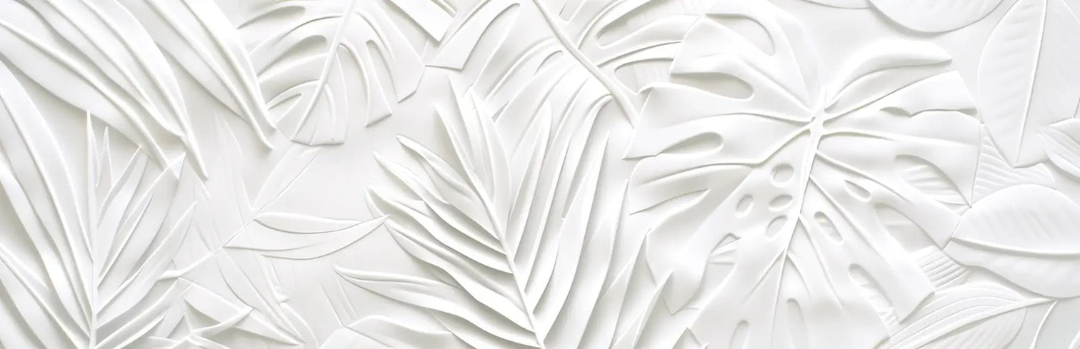 Feuillage 3D Blanc – Décor Mural trompe l'oeil avec effet de relief - Illulart: Papier peint panoramique