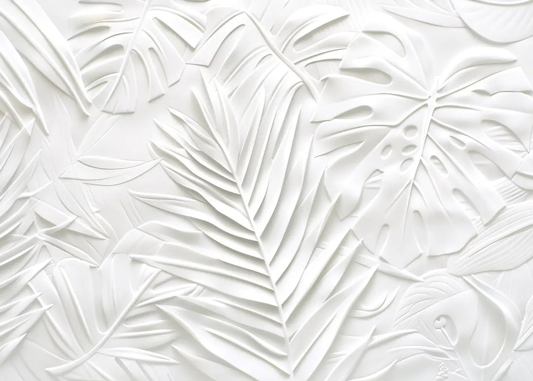 Feuillage 3D Blanc – Décor Mural trompe l'oeil avec effet de relief - Illulart: Papier peint panoramique