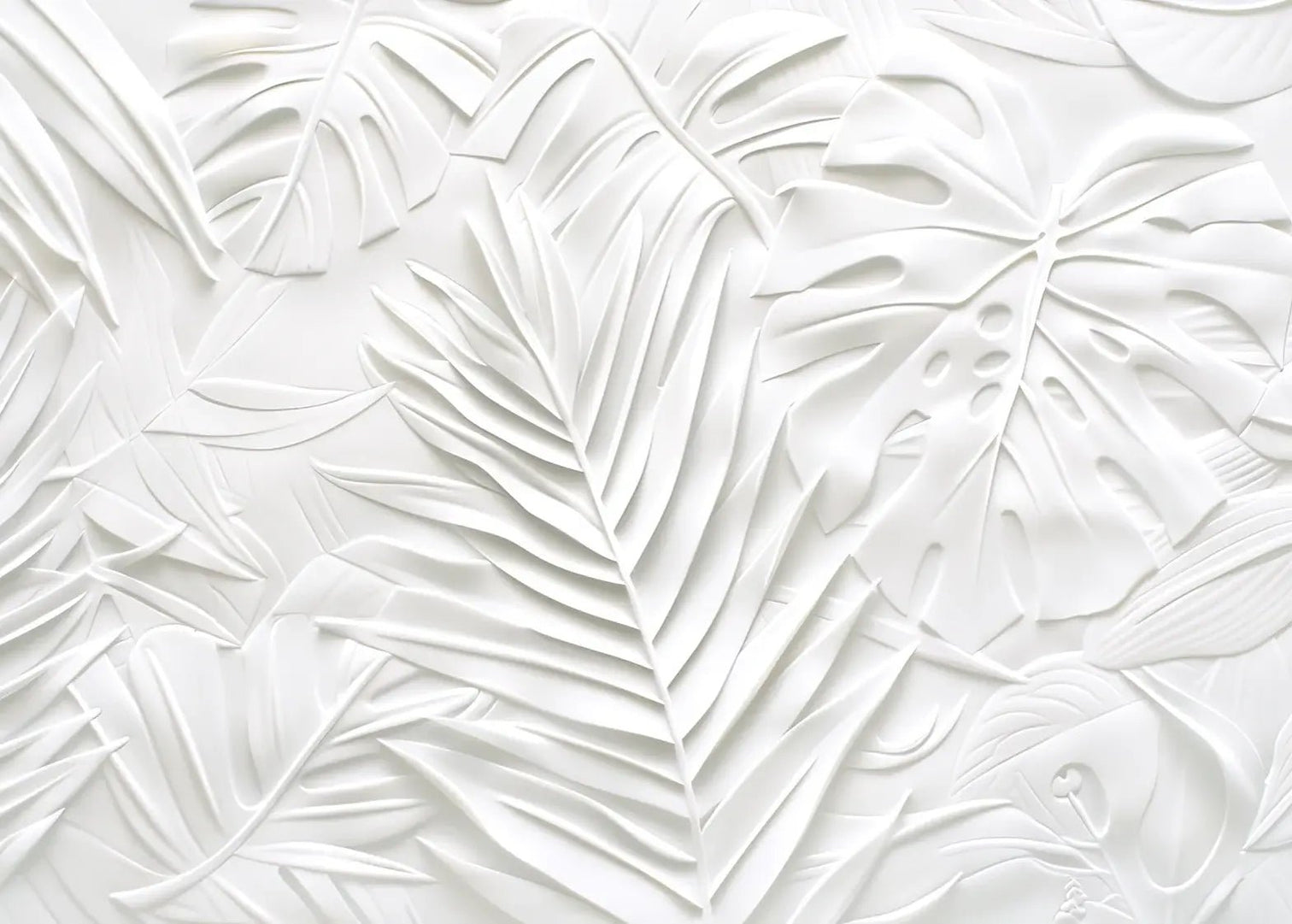Feuillage 3D Blanc – Décor Mural trompe l'oeil avec effet de relief - Illulart: Papier peint panoramique