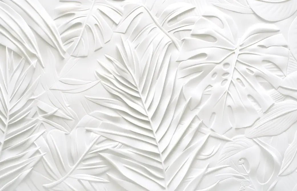 Feuillage 3D Blanc – Décor Mural trompe l'oeil avec effet de relief - Illulart: Papier peint panoramique