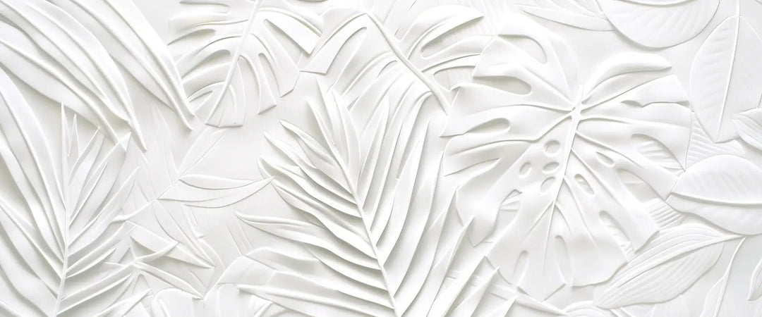 Feuillage 3D Blanc – Décor Mural trompe l'oeil avec effet de relief - Illulart: Papier peint panoramique