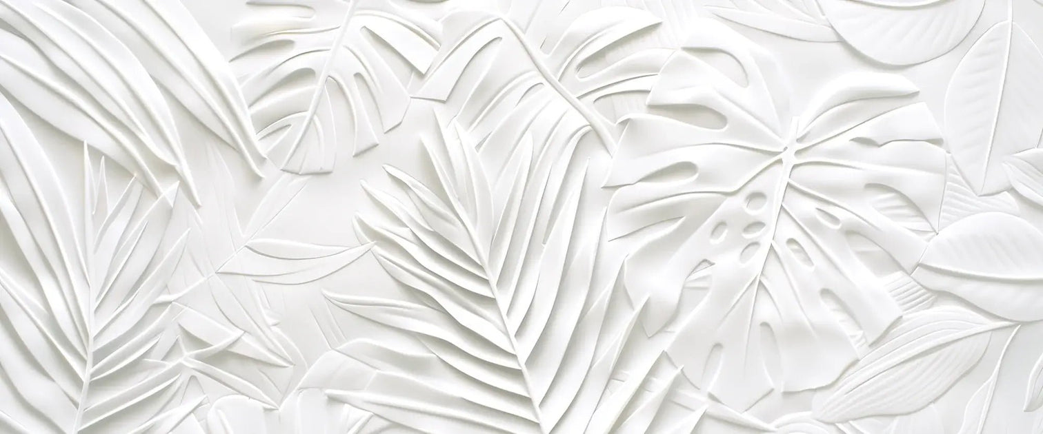 Feuillage 3D Blanc – Décor Mural trompe l'oeil avec effet de relief - Illulart: Papier peint panoramique