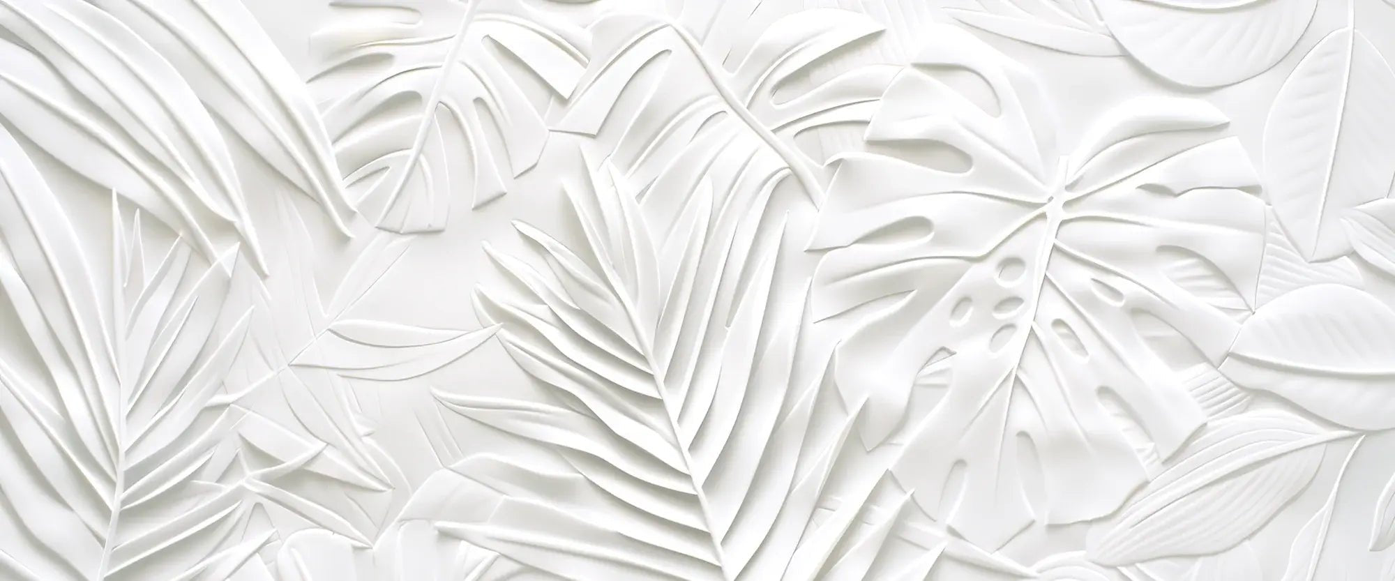Feuillage 3D Blanc – Décor Mural trompe l'oeil avec effet de relief