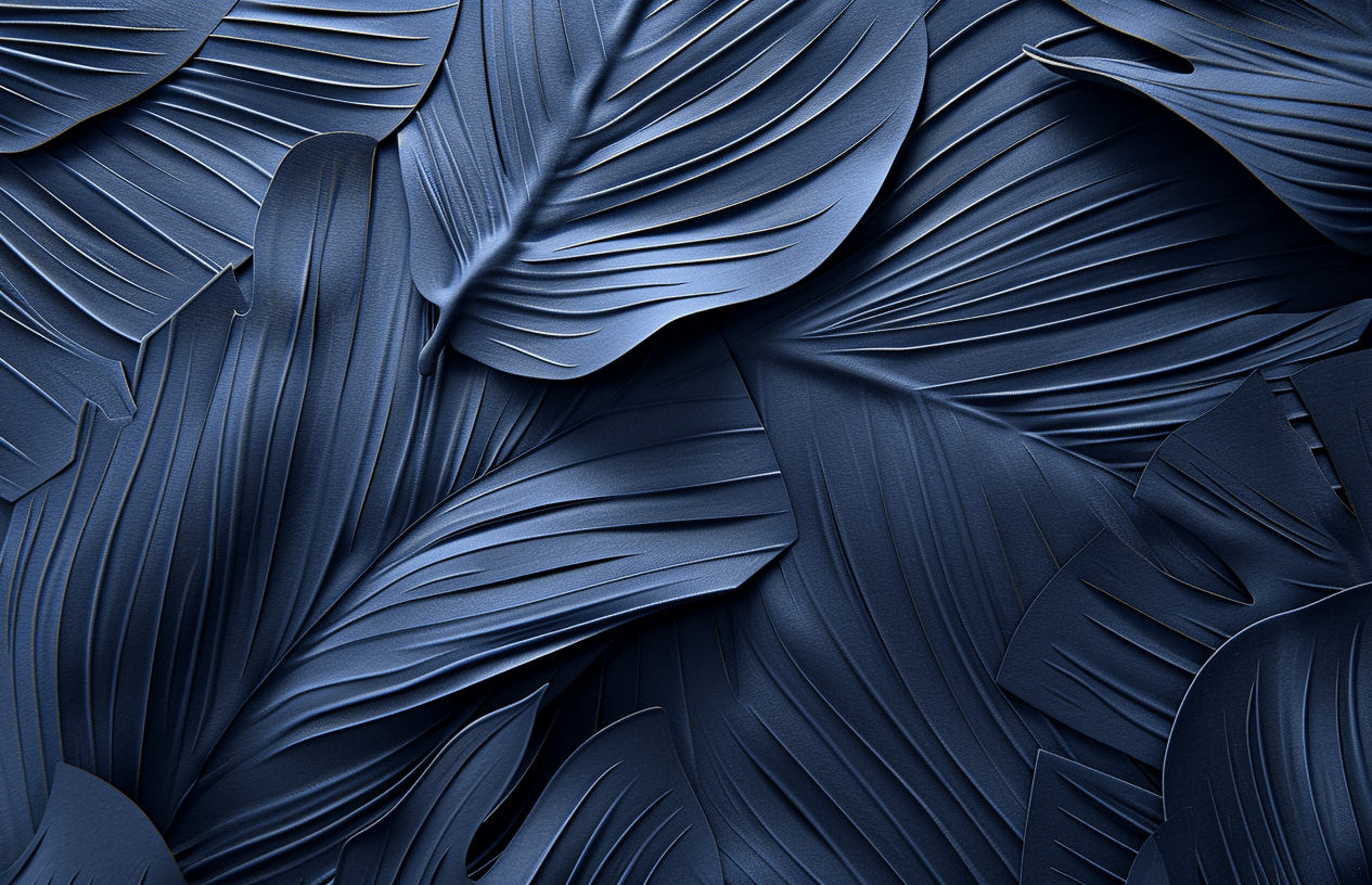 Feuillage 3D Velours Bleu Nuit