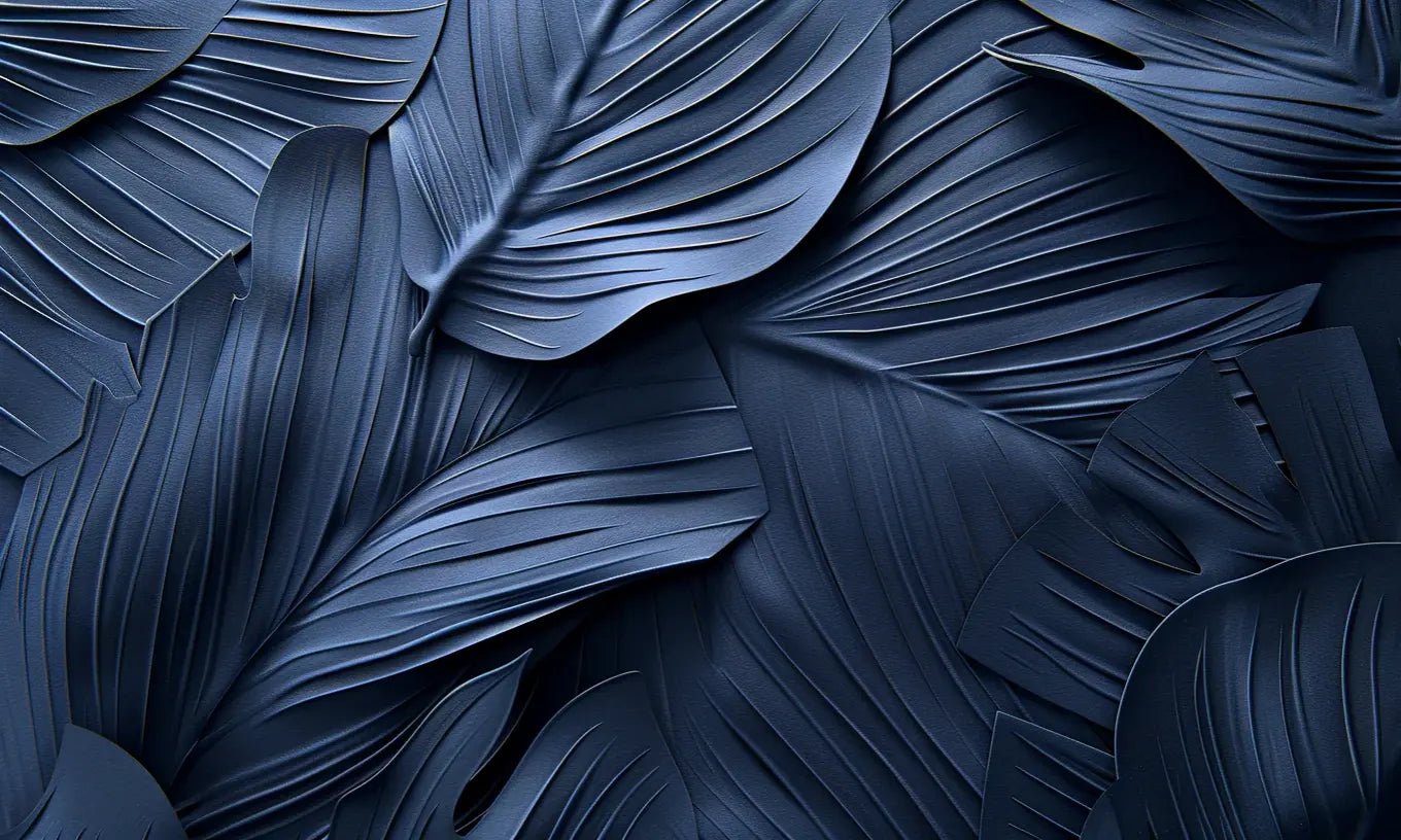 Feuillage 3D Velours Bleu Nuit - Papier Peint Panoramique