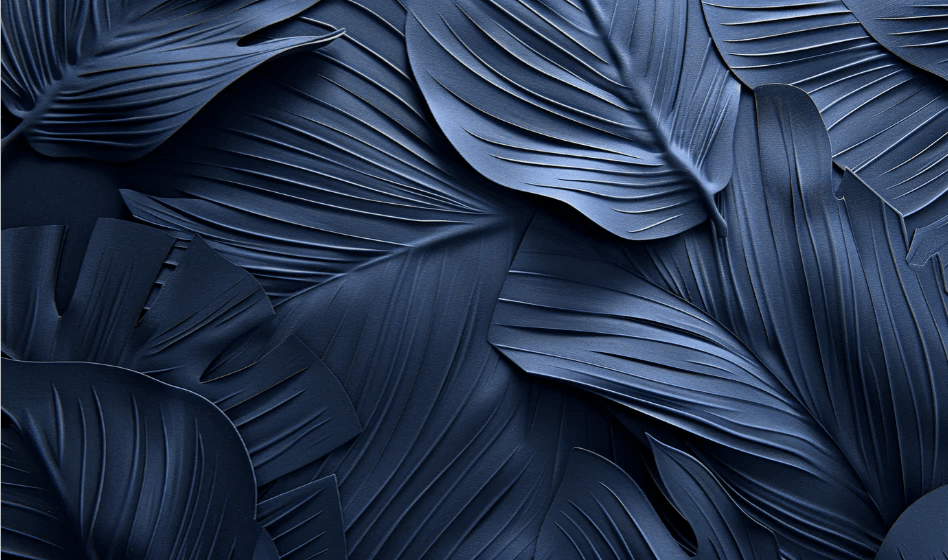 Feuillage 3D Velours Bleu Nuit - Papier Peint Panoramique - Illulart: Papier peint panoramique