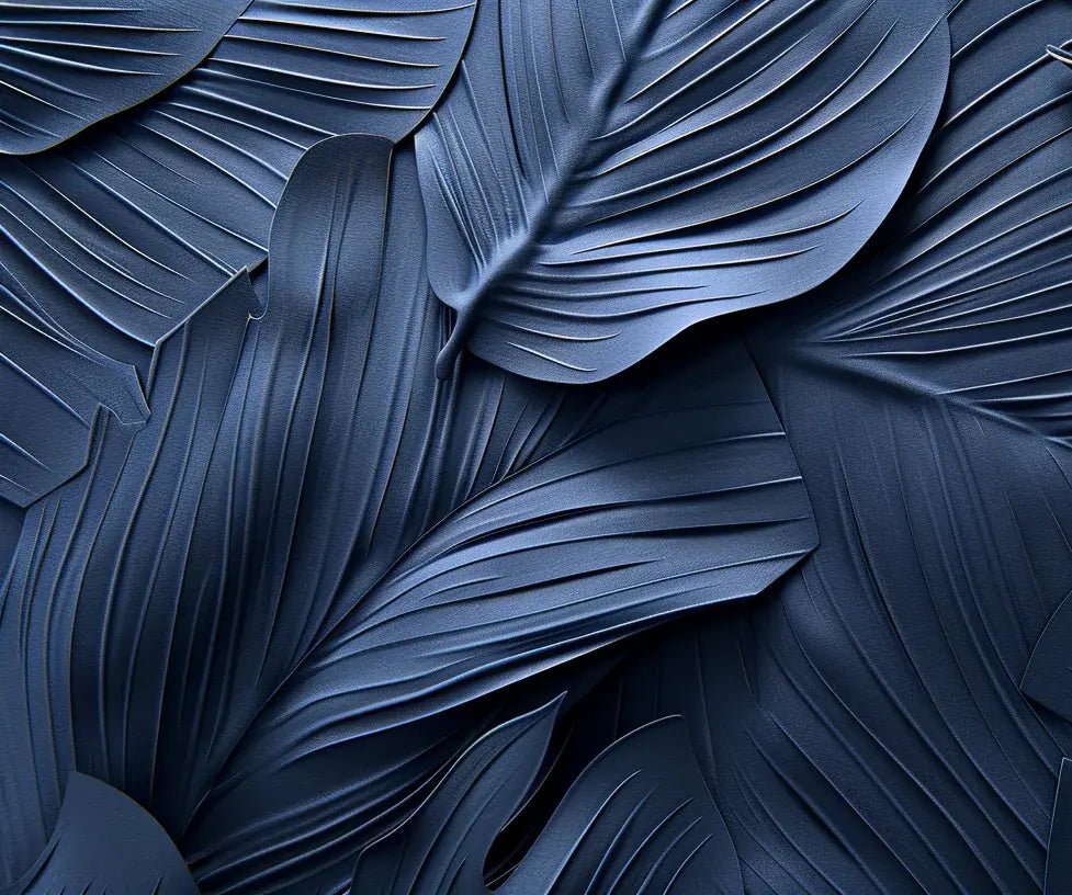 Feuillage 3D Velours Bleu Nuit - Papier Peint Panoramique