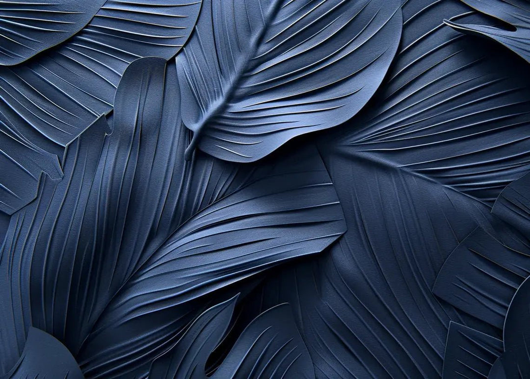 Feuillage 3D Velours Bleu Nuit - Papier Peint Panoramique - Illulart: Papier peint panoramique