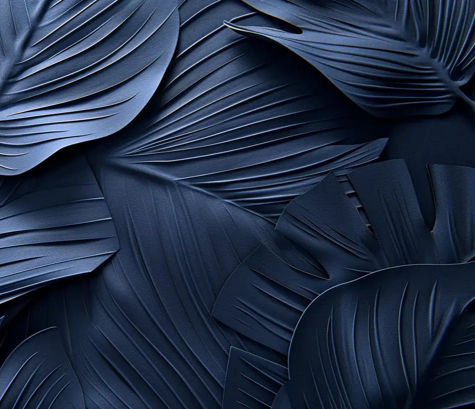 Feuillage 3D Velours Bleu Nuit - Papier Peint Panoramique - Illulart: Papier peint panoramique