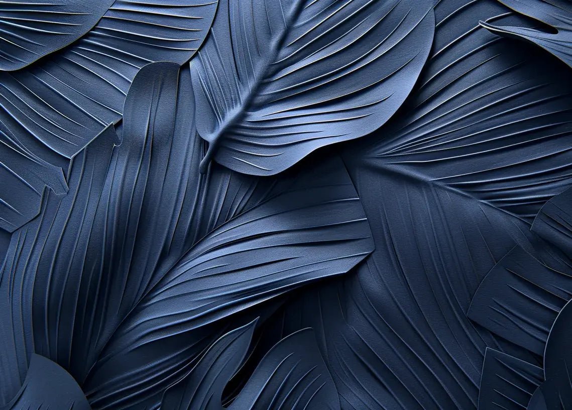 Feuillage 3D Velours Bleu Nuit - Papier Peint Panoramique