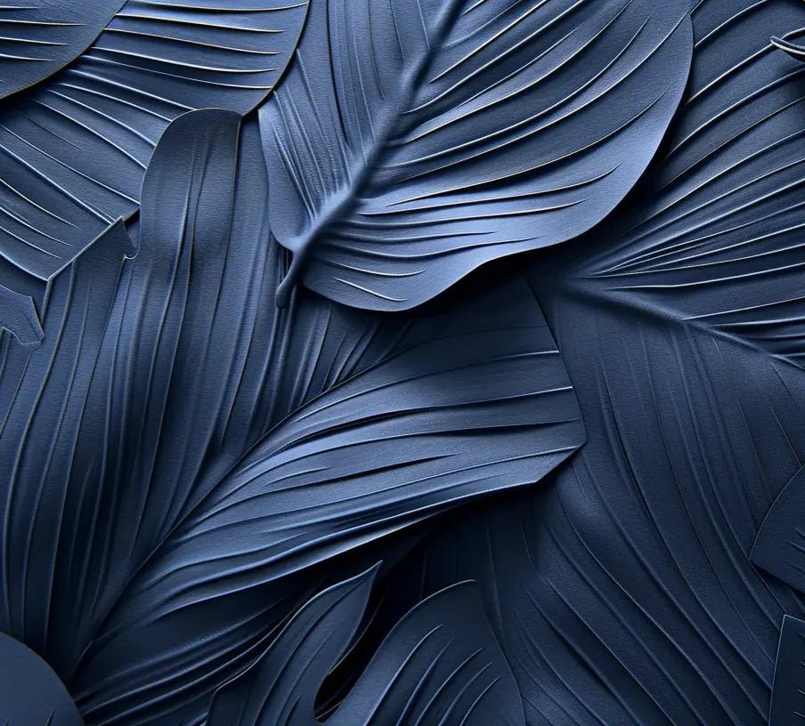 Feuillage 3D Velours Bleu Nuit - Papier Peint Panoramique