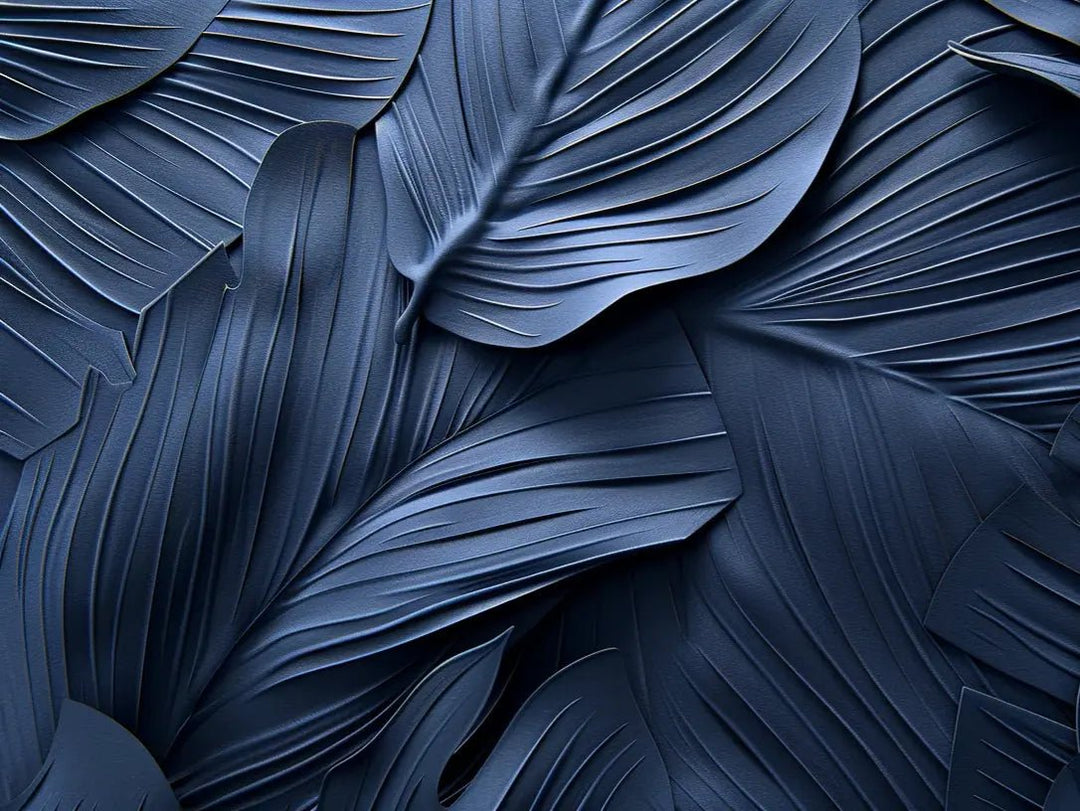 Feuillage 3D Velours Bleu Nuit - Papier Peint Panoramique - Illulart: Papier peint panoramique