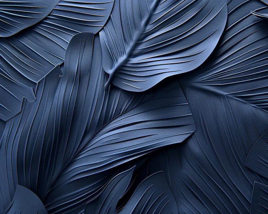 Feuillage 3D Velours Bleu Nuit - Papier Peint Panoramique - Illulart: Papier peint panoramique