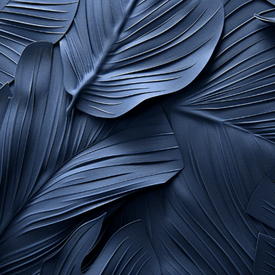 Feuillage 3D Velours Bleu Nuit - Papier Peint Panoramique - Illulart: Papier peint panoramique