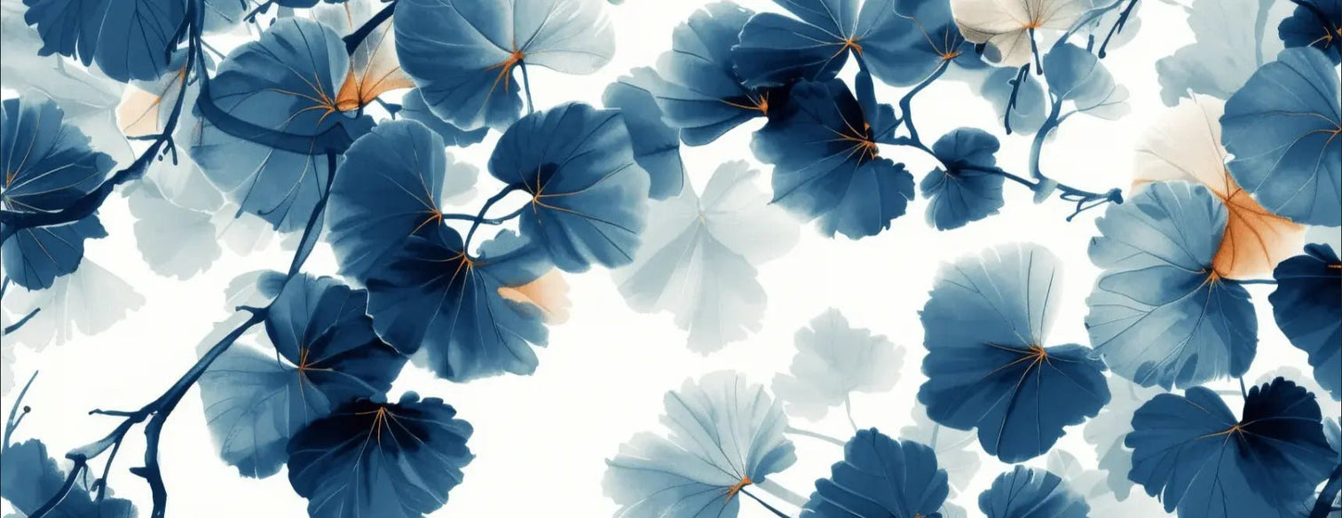 Feuille de Ginkgo Bleu - Raffinement Naturel - Illulart: Papier peint panoramique