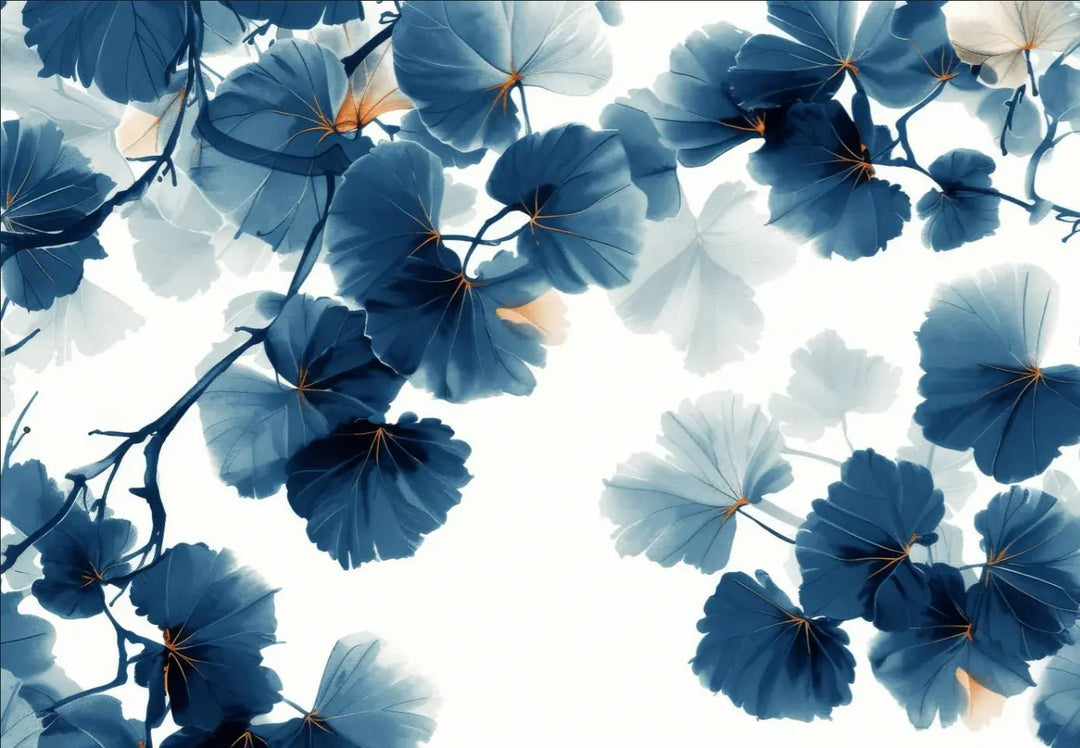 Feuille de Ginkgo Bleu - Raffinement Naturel - Illulart: Papier peint panoramique