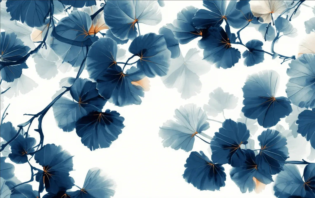 Feuille de Ginkgo Bleu - Raffinement Naturel - Illulart: Papier peint panoramique